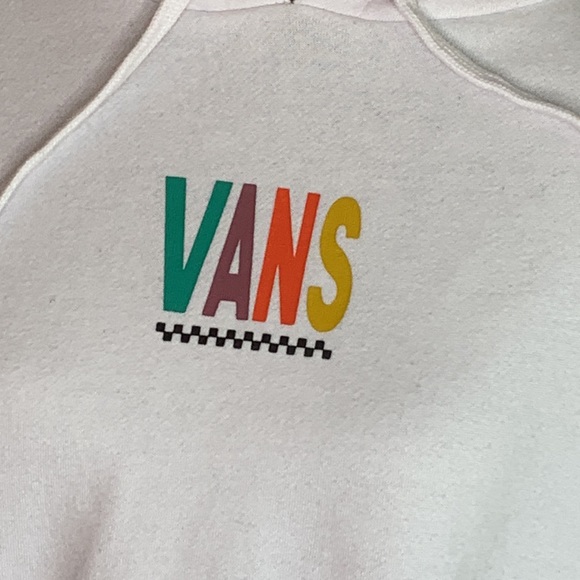 Vans Cropped Hoodie Sweatshirt White Logo Checkerboard Sleeve L Skater Y2K Chill - Picture 5 of 10